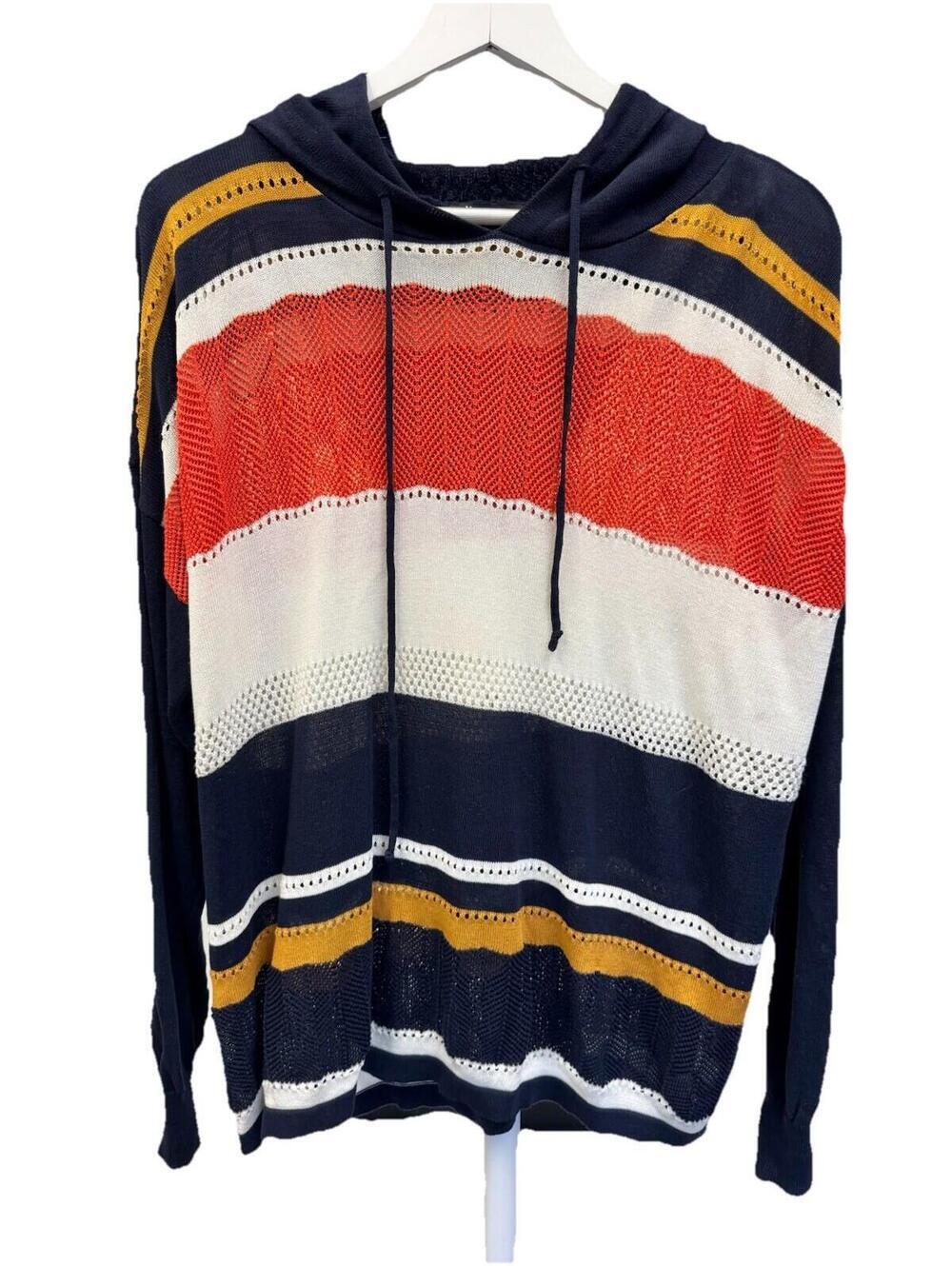 77 Sisters Sweater Hoodie Crochet Sheer Sz M L